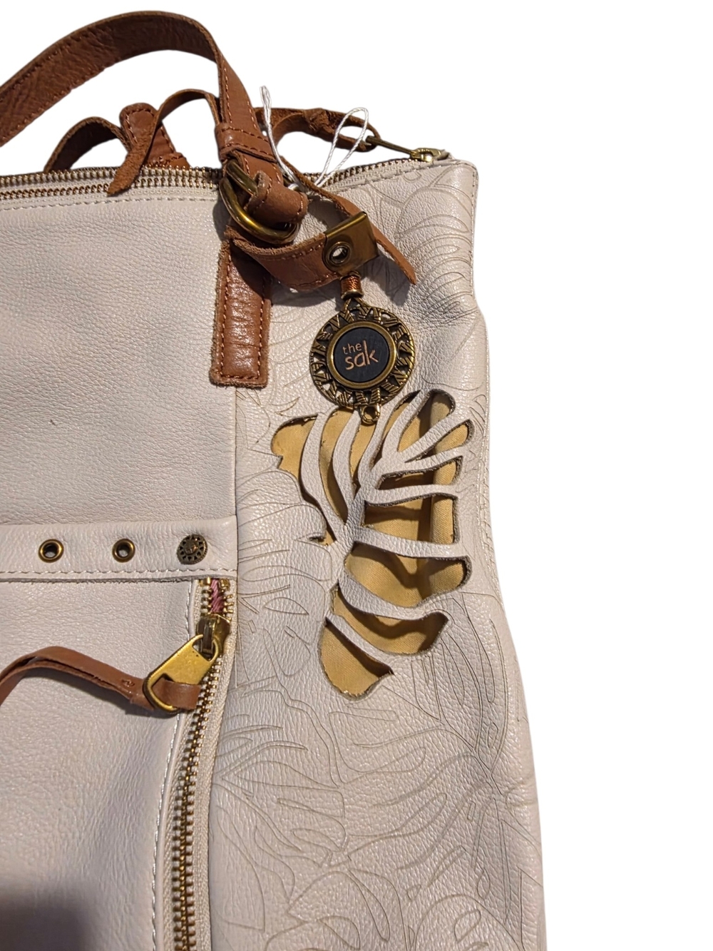 The Sak White Leather Monstera Leaf Cutout Tote - Picture 10 of 11
